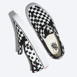 Vans Bayan Kaykay Ayakkabısı Overprint Check Classic Slip-On Siyah/Beyaz | 81985-927